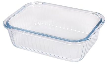 Argon Tableware Optical Rectangular Glass Cake Dish - 20cm x 15cm - 1x Medium Deep Pie Brownie Cheesecake Bread Sponge Oven Baking Tin Tray Pan | Microwave Safe, Freezer Safe