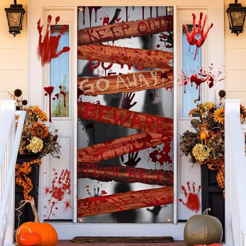 BSITSSS Decoration Porte Halloween 90 x 180cm, Halloween Door Cover, Terreur Sang Ombre Banderole Porte d'halloween pour Fête Maison Hantée Décoration Intéri