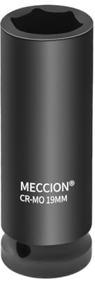 Meccion 1/2 Inch Drive Impact Socket 19mm Heavy Duty Cr-Mo 6 Point Deep Socket, 78mm Length