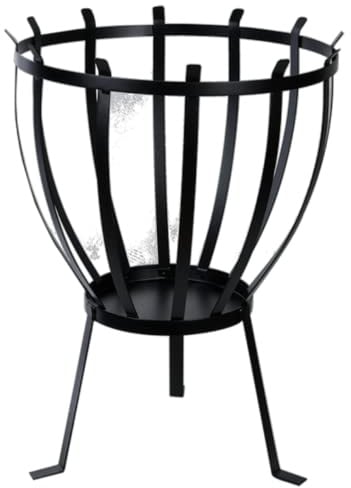 Feuer Eimer Schale Stelle Korb schwarz Metall rund Garten Griff