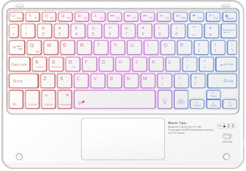 KBCASE Tablet Bluetooth Keyboard with Touchpad, 7-Colour Backlight, White