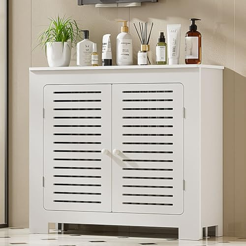 WYRNOBRX Modern Heizkörperabdeckung Mittelgroß Weiß Heizungsverkleidung Lackierter MDF Schrank Mit Holzablage Lüftungslamellen Landhausstil Für Badezimmer Wohnzimmer Schlafzimmer,Weiß,L80*H90*W15