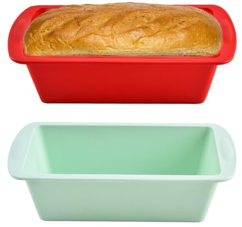 HUZNA 2 Stück Silikon Backform,Klein Brotbackform 19 x 9 x 6cm,Rechteckige Brotbackform aus Silikon,Airfryer Silikonformen Brotformen Zum Backen Zubehör Set,2 Farben