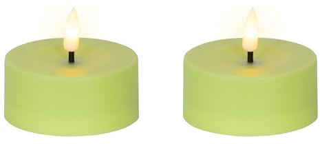Lumineo Solar LED Teelicht Outdoor 7x3,2cm Kunststoff - flackernde Flamme Effekt - Outdoorkerzen batteriebetrieben - Flammenlose Kerzen als Tischkerzen Dekokerzen Kunstkerzen - Hellgrün Warmweiß