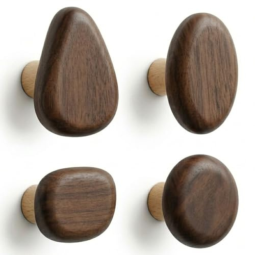 Generisch Garderobenhaken Holz im 4er Set | mit oder ohne Bohren | Walnuss | Jackenaufhänger & Kleiderhaken Holz für Flur und Bad | Wandhaken Garderobe | Kleiderhaken Garderobe | moderne Holzhaken