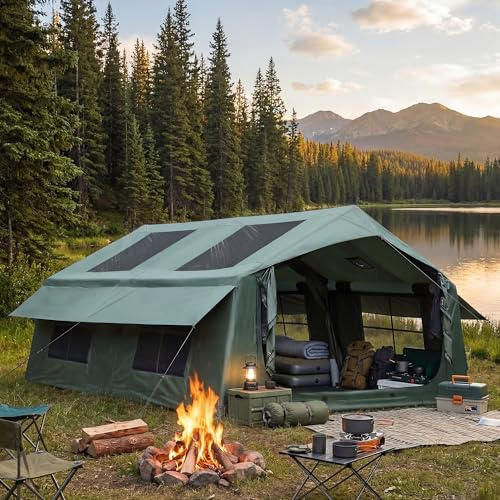 ESLOHNT 4,8x3,6m Aufblasbares Zelt für 12–16 Personen,Glampingzelt mit Skyfenster,Ofendurchlass & Moskitonetz,420D Oxford Fabric Wasserdicht