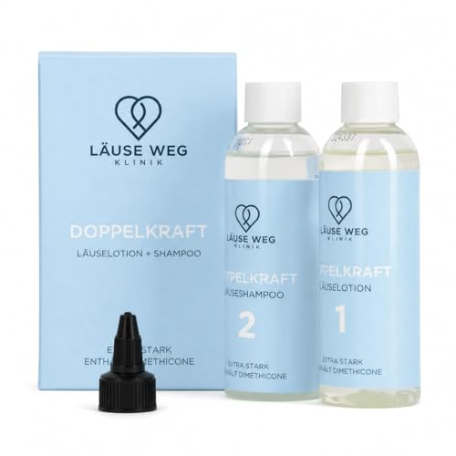 Läuse Weg Klinik – Premium Läuseshampoo in Kombination mit hochdosierter Lotion für Erwachsene und Kinder – Effektives Läusemittel auf Basis von Dimeticon mit Eukalyptus und Limonen Duft – 2 x 100 ml
