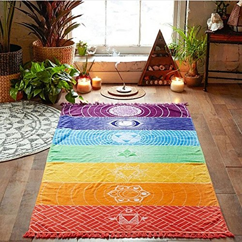 Bluelans Wandbehang, Regenbogen-Design, gestreift, Boho-Stil, auch geeignet als Strand-Handtuch / Yogamatte etc., Fitnessraum ,Polyester, mehrfarbig, 150cm x 75cm/59.06in x 29.53in