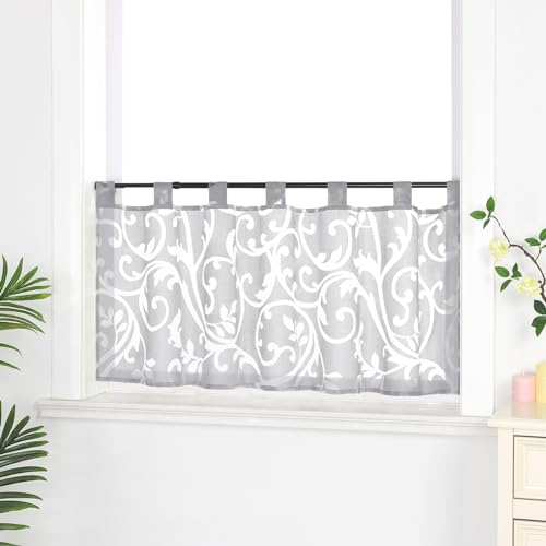 Joyswahl Scheibengardine Voile Bistrogardinen mit Schlaufen Elisabeth Kurzgardine HxB 60x120cm Grau 1er Pack