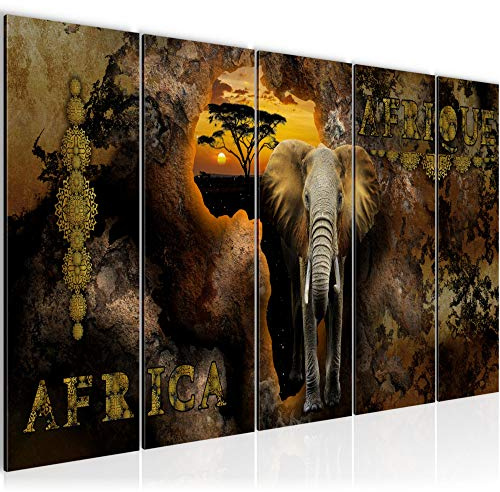 Runa Art Wandbild XXL Afrika Karte Wohnzimmer Schlafzimmer 200 x 80 cm Braun 5 Teilig - Made in Germany - 022655b