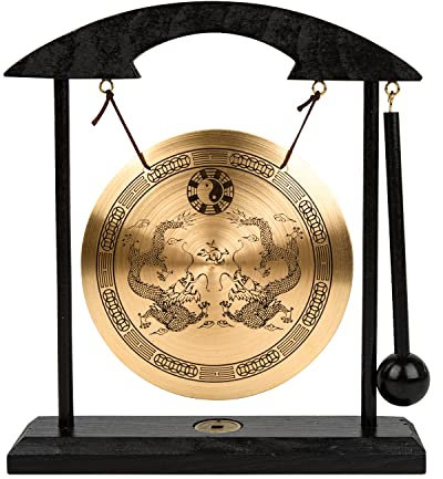 Mose Cafolo Zen Art Tisch-Gong aus Messing – Feng Shui Schreibtisch-Gong für Heimdekoration, Drache mit Taiji-Symbolen, Meditation, Einweihungsgeschenk und Segen