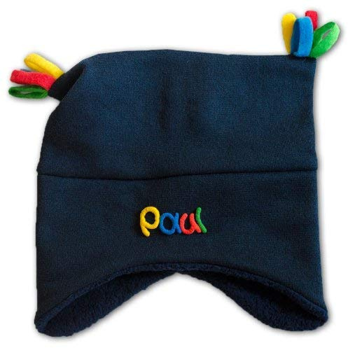 Kuschelmütze Jungen mit Namen blau - Personalisierte Mütze für Kinder Winter - Kindermütze Babymütze Babyhaube Wintermütze mit Wunschbeschriftung