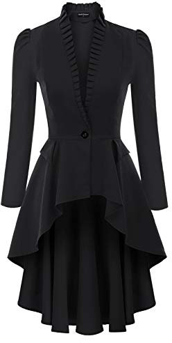 Retro Femme Manteau Veste Longue Col en V Asymetrique Blouson Veste Femme Steampunk Gothique Victorienne Noir L SLE44-2