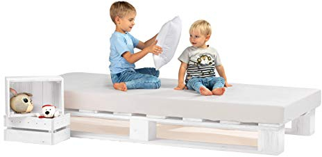 sunnypillow Palettenbett aus Holz Holzbett 120x200 cm Weiß Massivholzbett Bett aus Paletten Palettenmöbel Fichte europalette Weiss 80 90 100 120 140 160 180 200 220 240 x 200 cm