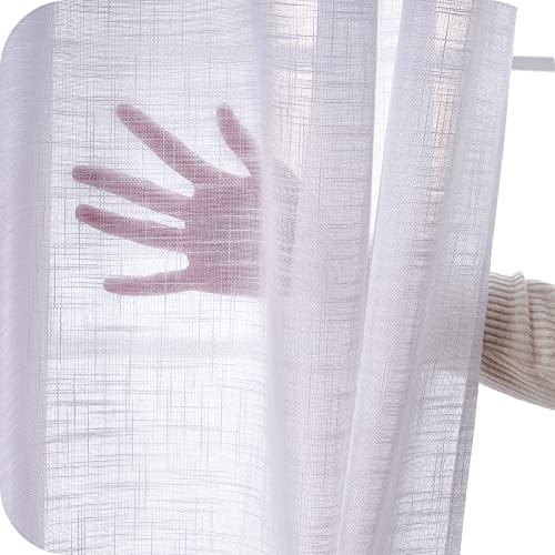 Topfinel Gardinen mit Ösen Vorhänge Halbtransparent Gardinen Leinenoptik Weiß 140x180 cm (B x H) 2er Set Gardinen Wohnzimmer Modern Ösenschal Durchsichtig Vorhang Transparent für Schlafzimmer