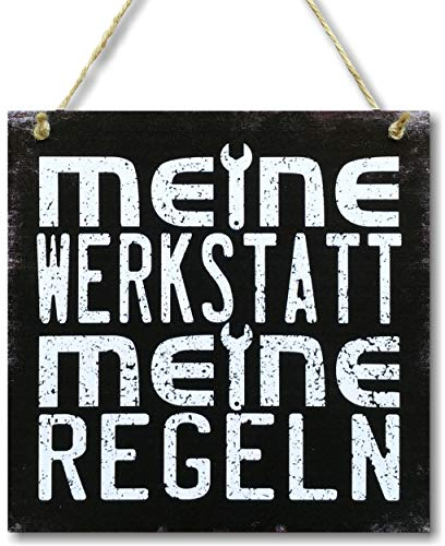 CARISPIBET Meine Werkstatt meine Regeln schild Hauptdekoration Schild Arbeitsplatz Studio Garage Zubehör 20x20cm