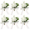 Boutonniere Ansteckblume bräutigam Trauzeugen 6 Stück Weiß Handgefertigte Boutonniere für Männer Hochzeit Brosche Blumenstrauß Korsage künstliche Blumen mit Pin für Hochzeit Abschlussball Party