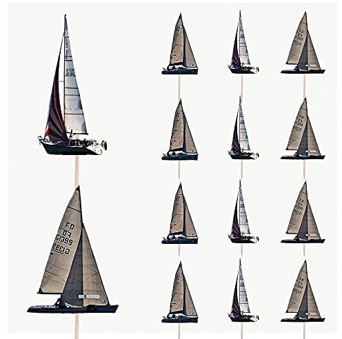 AK Giftshop Sail Boats Birthday Party Food Cupcakes Picks Decorations Toppers (Pack of 14)