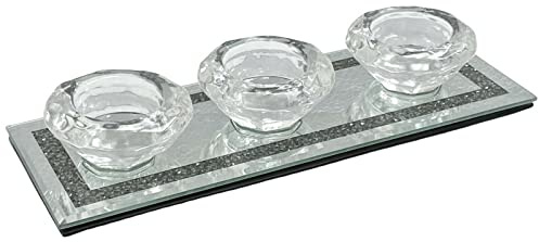 Teelichthalter für 3 Teelichter, Glas, verspiegelt, 25 cm