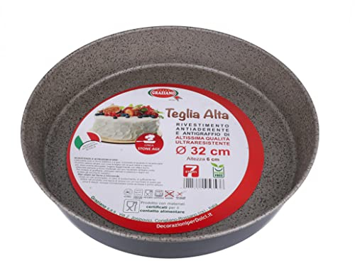 Graziano, Bandeja redonda, fabricada íntegramente en aluminio y dotada de 7 capas de revestimiento antiadherente y antiarañazos, ideal para hacer panes de España y mucho más, sin PFOA, diámetro de 32