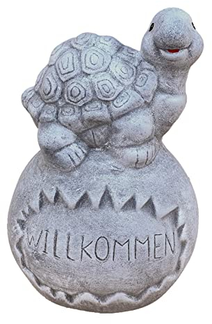 stoneandstyle Steinfigur Schildkröte auf Kugel Willkommen Steinguss frostfest 5 kg