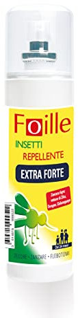 Foille Insetti Repellente Extra Forte, DEET 50%, Spray Contro Zanzare Anche Portatrici del Virus Dengue, West Nile e Zika, Contro Zecche e Flebotomi, Efficacia Fino a 16 Ore, Flacone da 100 ml