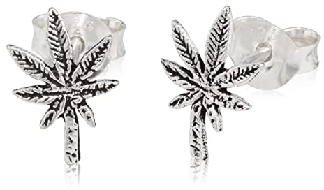 NKlaus Paar Ohrstecker Hanf 925 Silber 10x6mm Hanfblatt Amulett Cannabis Ohrringe 12926