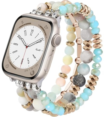VISOOM Beaded Bracelet Compatible for Apple Watch Band 40mm/38mm/41mm Series 7 SE Series 6/5/4 Women Fashion Cute Handmade Crystal Beads Stretchy Watch Strap for iWatch Bands Series 3/2/1 Replacement