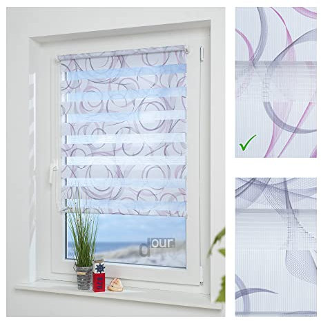 ourdeco® Doppel-Rollo, Duo Rollo Klemmfix / 70 x 160 cm, mit Druckmotiv Espiral pink/lichtdurchlässig, Blickdicht