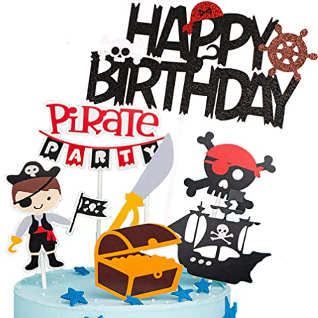Houhounb 13PCS Pirate Party Deko Set Piraten Kuchendeckel Happy Birthday Cake Topper Kuchen Topper für Children's Birthday Party