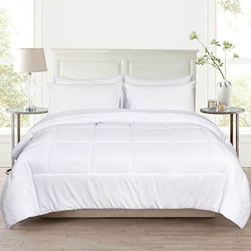 PHF Flauschige Bettdecke 200x200cm, Atmungsaktive Ganzjahresdecke 300GSM Füllung, Super Weich Steppdecke Schlafdecke,Weiß