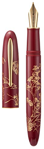 HONG DIAN N23 Red Rabbit Fountain Pen, Long Blade Medium Nib Gold Trim, New Year Lucky Rabbit Carving Design, Smooth Writing Pen with Converter and Metal Pen Box Set