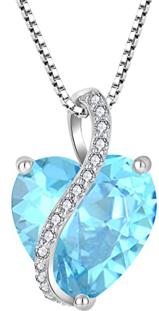 YL Collana Cuore in argento 925 con ciondolo da donna in pietra portafortuna di marzo acquamarina