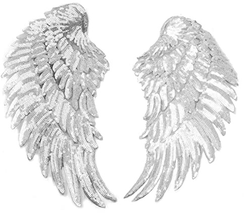 Pailletten Flügel Set, 1 Paar Engelsflügel Paillette, Pailletten Patches Silber Engelsflügel Flügel Applique DIY Kleidung Flügel Pailletten Patch Applique Kleidung Kleid Rock Dekorative Accessoires