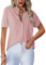 Homlan - Camicia da Donna con Scollo a V, a Maniche Corte, Elegante e Casual, con Bottoni, in Tinta Unita e con Tasca sul Petto, Colore: Rosa., L