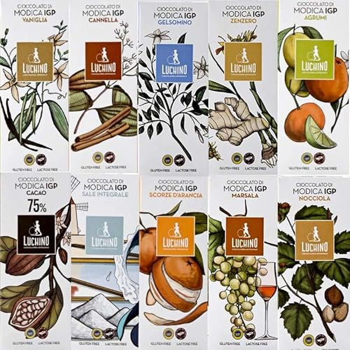 Tavolette Cioccolato di Modica IGP - Gusti Assortiti in Base alle Disponibilità - IGP - 10 Pezzi - Senza Glutine - Senza Lattosio