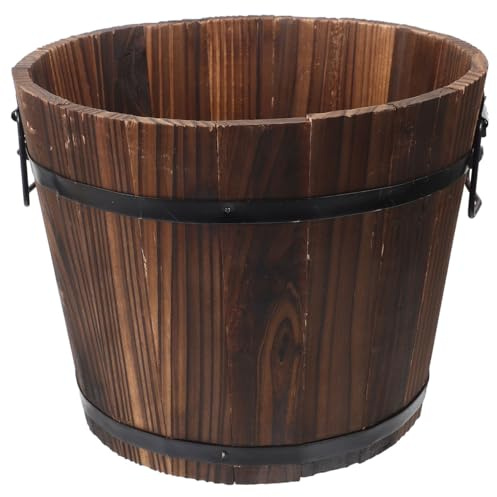 Vaguelly Rustikale Holzfässer, Pflanzgefäße, Whisky-Fässer, Eimer mit Griff, Blumen-Pflanzgefäß, Blumentöpfe, Behälter, Wasser, Wunschbrunnen, Garten, Hinterhof, Außen- und Innendekoration