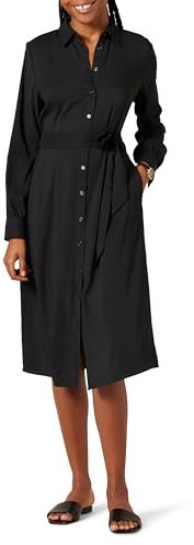 Amazon Essentials Damen Langärmliges Midi-Hemdkleid aus Georgette, Schwarz, M