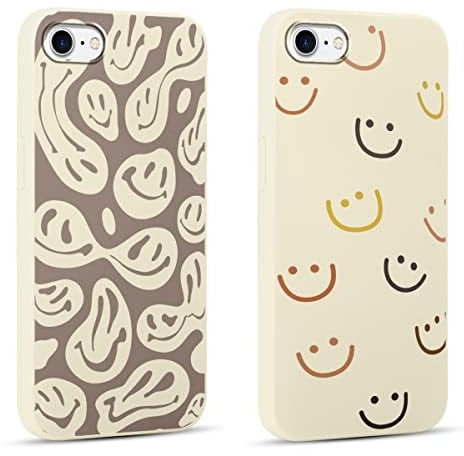 RUMDEY 2 Pack Happy Smiles Face for iPhone 7/8 / SE 2022 4.7 Phone Case,Aesthetic Cute Smile Design Cases Soft Silicone Slim TPU Shockproof Protective Bumper Cover for Women Men Girls-Kawaii