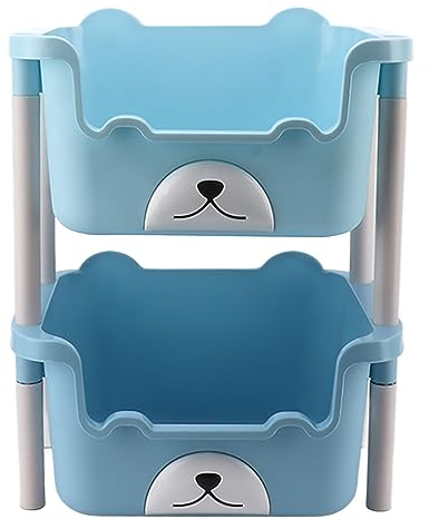 Fockety Spielzeug-Aufbewahrungsbox für Kinder, PP-Kunststoff, 2-stöckig, Stapelbare Aufbewahrungsbehälter, U-förmige Öffnung, Spielzeug-Aufbewahrungsbox mit Regal, Cartoon-Bodenregal