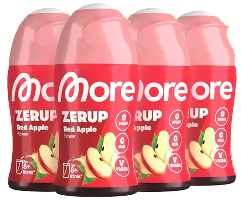 MORE Zerup, Red Apple, 4 x 65 ml, für bis zu 32 l Fertiggetränk | Zuckerfreier Sirup mit u.a. echten Fruchtextrakten, vegan, zero Kalorien - made in Germany