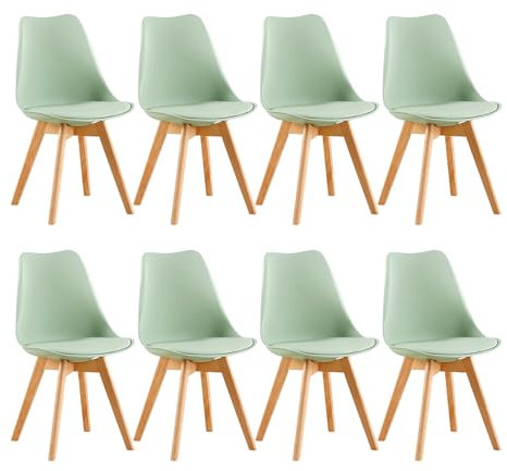 EGGREE 8er Set Esszimmerstuhl Skandinavischer SGS Geprüfter, Design Küchenstuhl Essstühle mit Polsterstuhl et Massivholz Buche Bein, Eiscreme-Grün