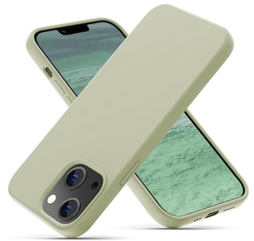 OIIAEE Silicone Case Designed for iPhone 13 Case, Ultra Slim Shockproof Protective Liquid Silicone Phone Case with Soft Anti-Scratch Microfiber Lining, 6.1 inch, Light Green