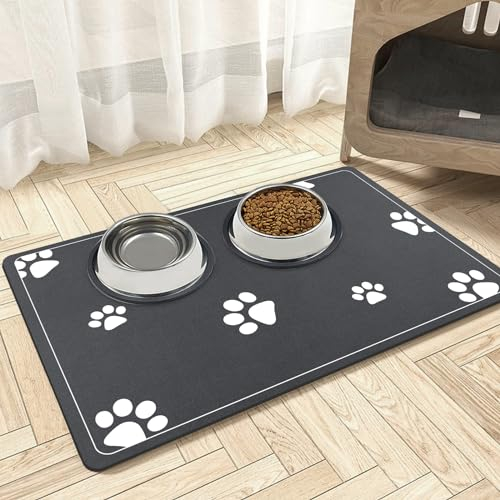 Mavicen Diatomite Pet Feeding Mat, 40 * 60cm Cat Dog Muddy Paws Mat, Super Absorbent Pet Mats for Food Bowls, Non Slip Dog Slow Feeder Mat, Washable Pet Rebellion Mat, Dark Gray