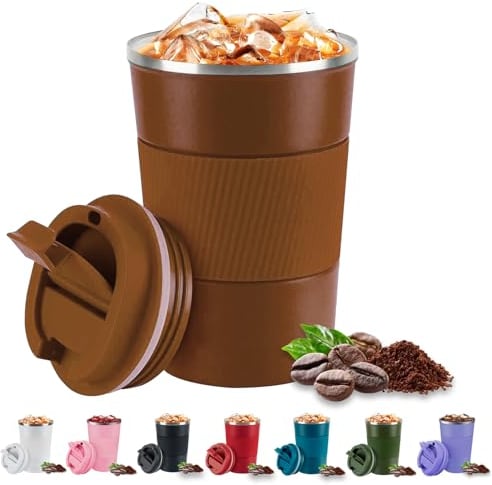 Eastrise Travel Mug,Insulated Coffee Cup with Leakproof Lid,Reusable Travel Coffee Mug,Stainless Steel Coffee Cup for Hot or Cold Drinks(Brown/13oz)
