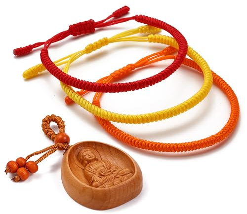 LUCKY BUDDHIST - 3 tibetische Glücksarmbänder + buddhistisches Geschenk! - Handgemacht. Anpassbar an Ihr Handgelenk. Für Männer und Frauen. Freundschaftsarmbänder aus geflochtenem Stoff