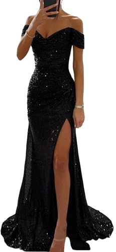 tinetill Abendkleid Damen Lang Pailletten Kleid Ärmellos Partykleid Glitzer Cocktailkleid Mit Schlitz V-Ausschnitt Ballkleider Maxikleid Bodycon Kleid Etuikleid Elegant