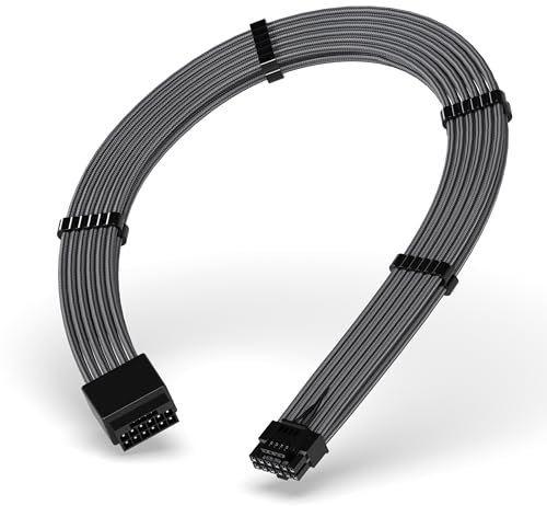 EZDIY-FAB 16-Pin (12+4) 12VHPWR PCIe 5.0 GPU-Sleeved-Verlängerungskabel, Stecker zu Buchse, Kompatibel mit RTX 5080, 5070, 4090, 4080, 4070, 16AWG mit Kabelkämmen/Kohlenstoff