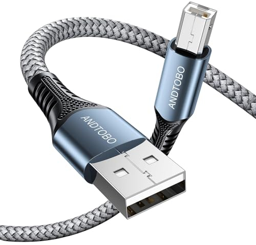 ANDTOBO 2M Usb Cable de la impresora, USB A a B de la impresora de plomo 24K chapado en oro, USB 2.0 Tipo A macho a macho B cable de la impresora escáner para HP/Canon/Epson/Brother, Dac, Xero