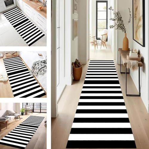 SUCERU Teppich Läufer Flur Küche für Schwarz Weiß Schlafzimmer rutschfest Moderne 60X120CM Waschbar Korridor Teppichläufer Flur Küche Teppich für Schlafzimmer Esszimmer Polyester Meterware